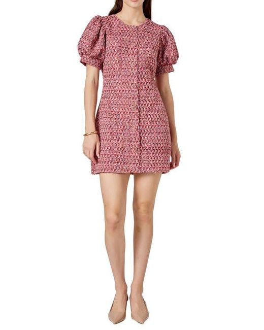 Endless Rose Red Puff Sleeve Tweed Minidress