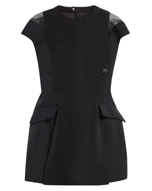 ■sacai■サカイ■Sleeveless Mixed Media Shift Dress■ Sacai - Sleeveless Mixed Media Shift Dress in Black at Nordstrom
