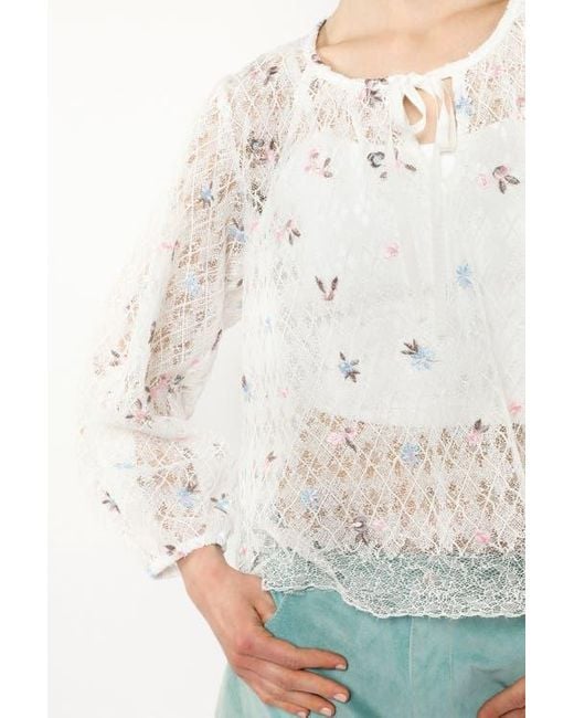 Anna Sui White Embroidered Lacey Trellis Blouse