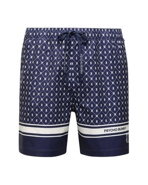 Psycho Bunny Blue Hunter Bunny Print Swim Trunks for men