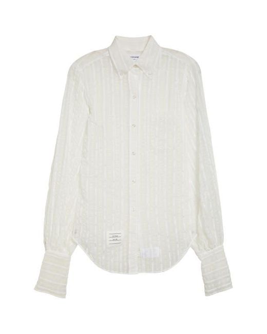 Thom Browne White Transparent Stripe Classic Button-Down Shirt