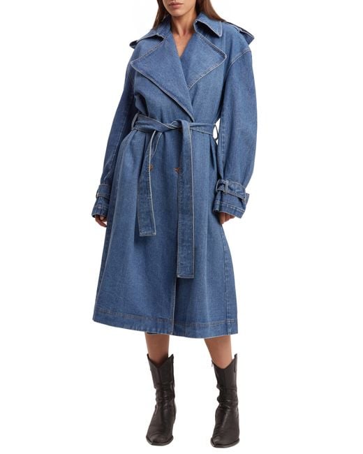 Bardot Oversize Denim Trench Coat in Blue | Lyst