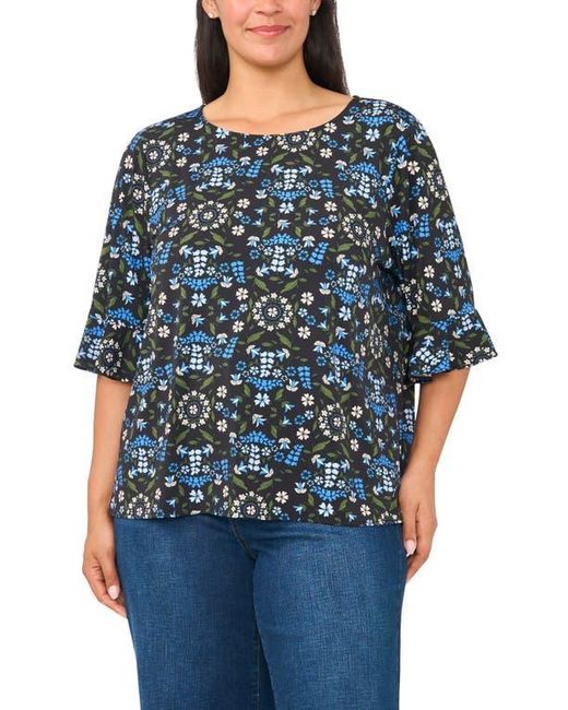 Cece Blue Ruffle Cuff Top