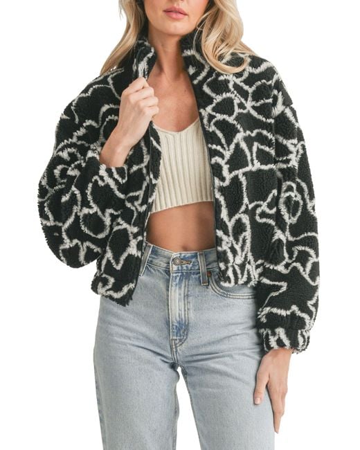 All In Favor Print High Pile Fleece Bomber Jacket In Black/white At Nordstrom, Size Small