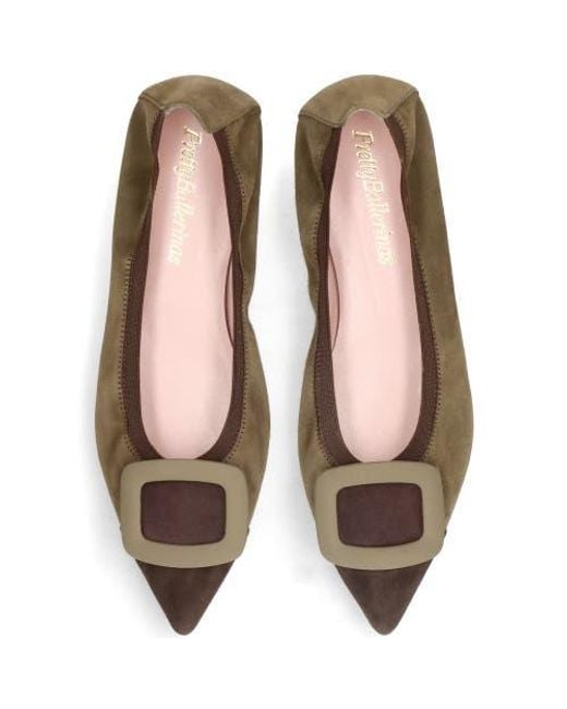 Pretty Ballerinas Brown Pointed Toe Elasticated Ballet Flat