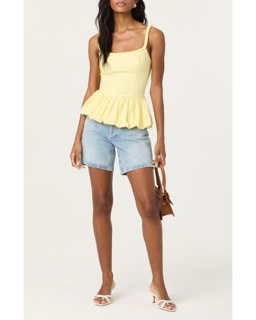 Astr Yellow Bubble Peplum Cotton Camisole
