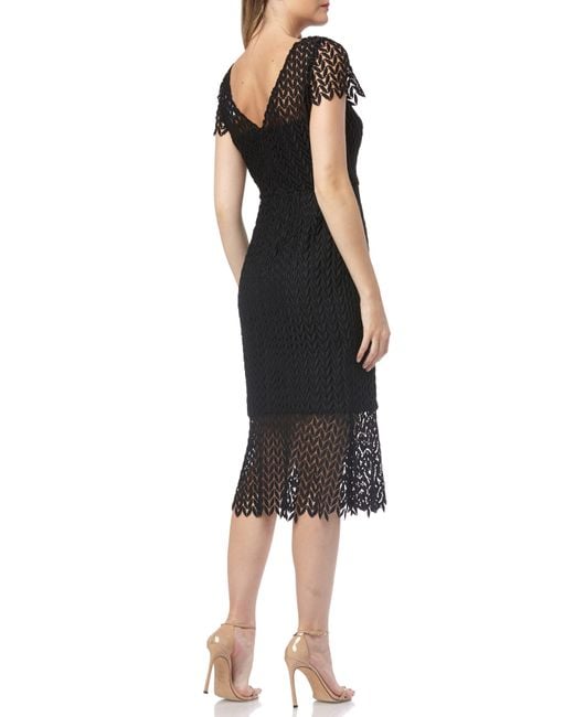 Kay Unger Black Tatum Floral Lace Midi Cocktail Dress