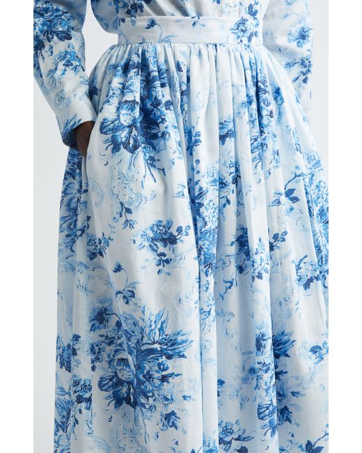 Erdem Blue Floral Print Full Midi Skirt