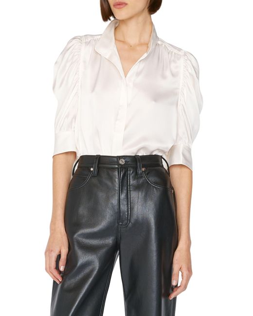 FRAME White Gillian Three-quarter Sleeve Silk Button-up Shirt