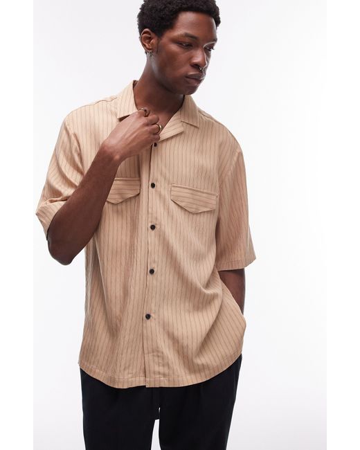 Topman Natural Oversize Stripe Camp Shirt for men