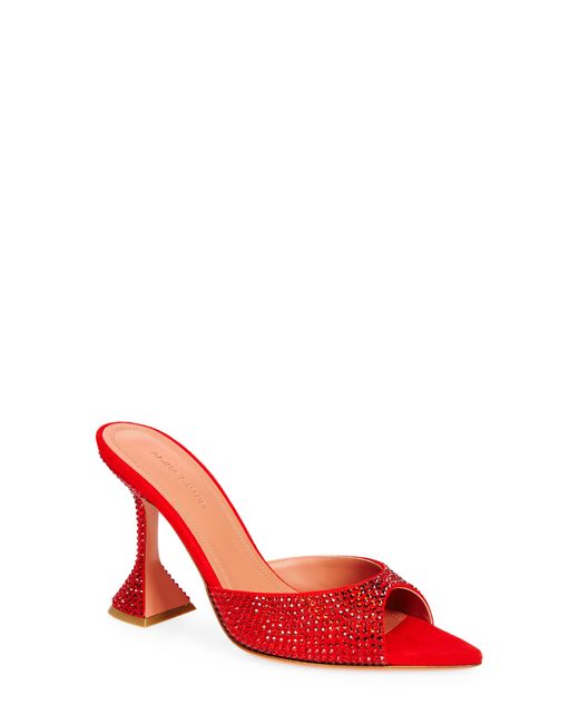 AMINA MUADDI Red Caroline Crystal Embellished Pointed Toe Sandal