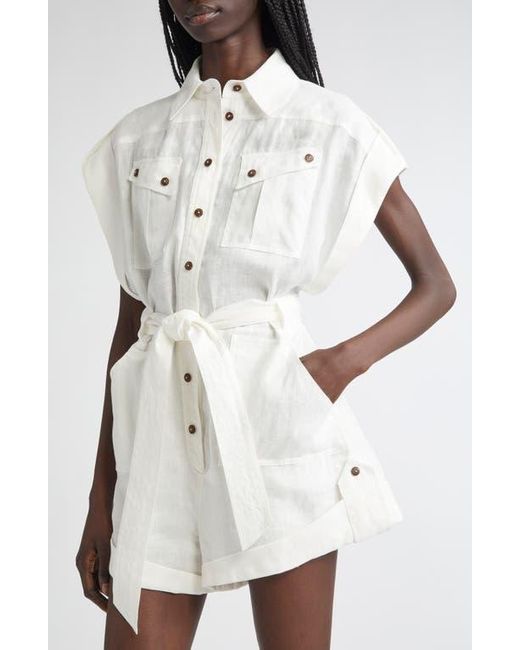 Zimmermann Rhiannon Cuffed Linen Playsuit in White | Lyst