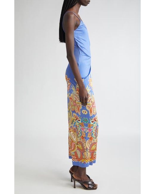 Etro Blue Floral Print Jersey Dress