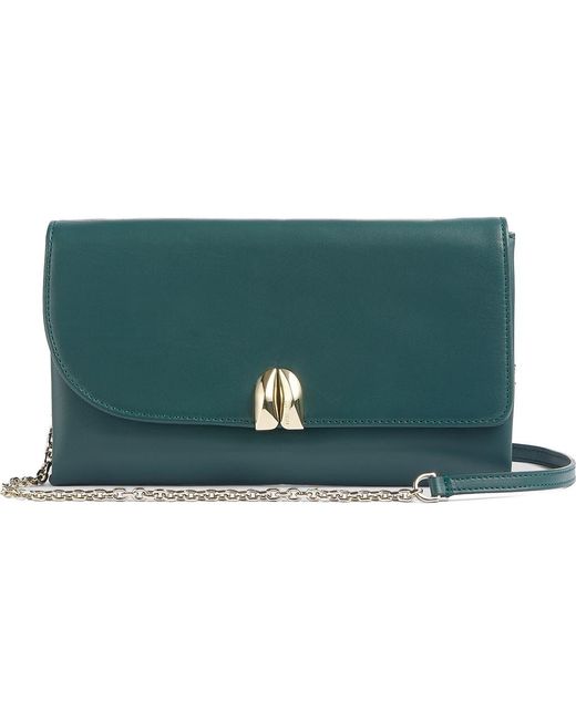 L.K.Bennett Green Aria Curve Flap Suede Clutch