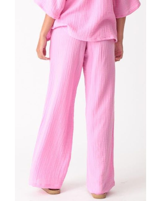 Electric and Rose Pink Cotton Gauze Cover-Up Pants