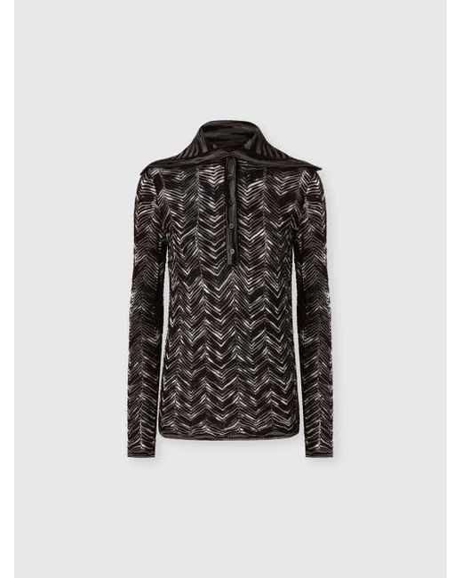 Missoni Black High-Neck Buttoned Sweater With Chevron Pattern