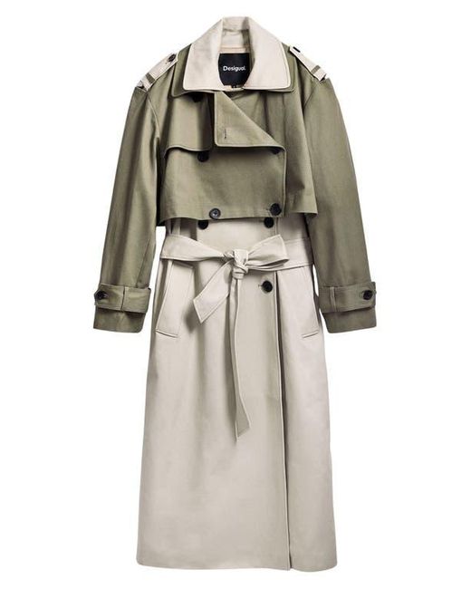 Desigual Natural Colorblock Two-Piece Trench Coat