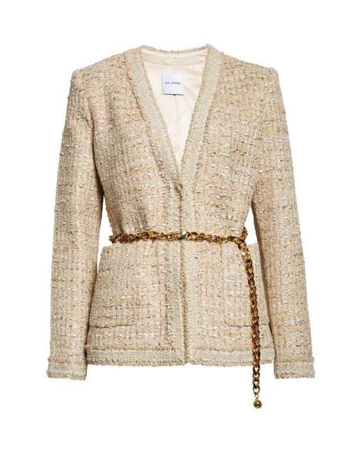 St. John Natural Tweed Jacket With Chain Belt