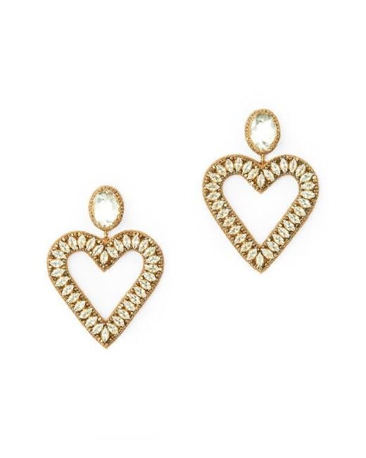 Deepa Gurnani Metallic Calluna Crystal & Beaded Heart Drop Earrings