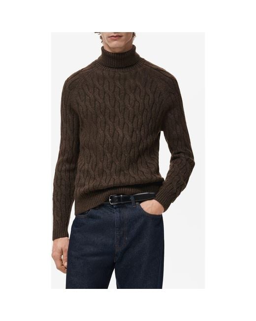 Mango Black Cable Stitch Turtleneck Sweater for men