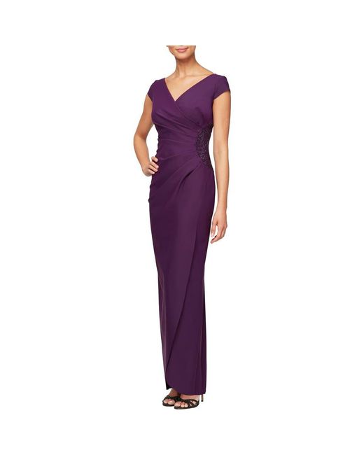 Alex Evenings Purple Embellished Jersey Column Formal Gown