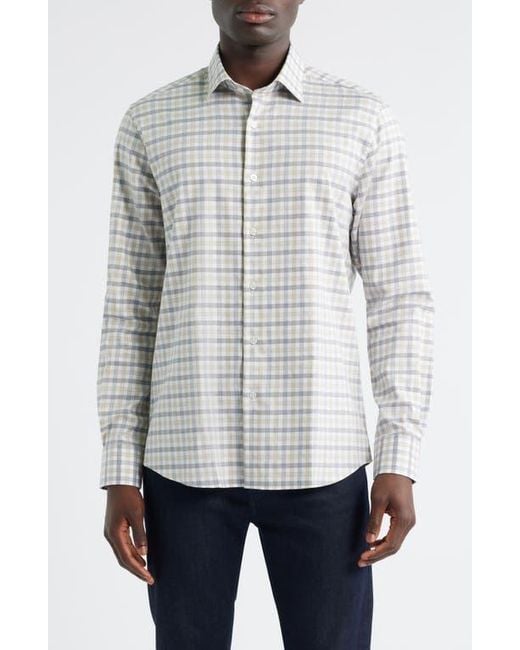 Scott Barber White Regular Fit Check Mélange Cotton Gingham Button-Up Shirt for men