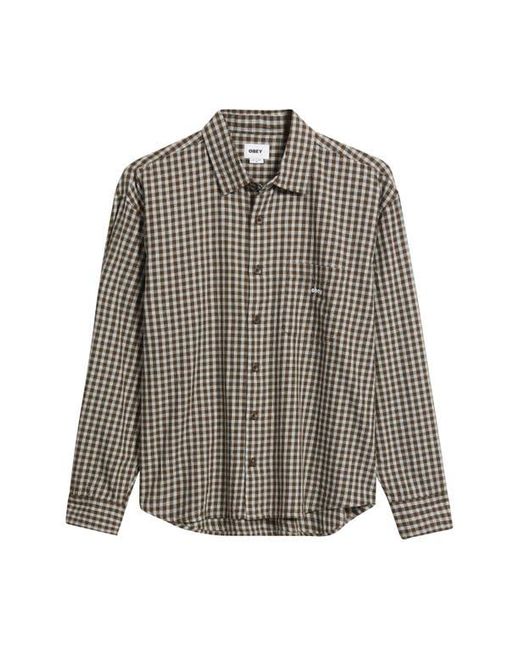 Obey Brown Bigwig Andy Shadow Check Cotton Button-Up Shirt for men