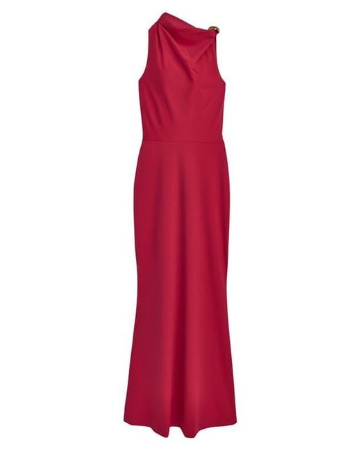 Donna Karan Red Funnel Neck Mermaid Gown