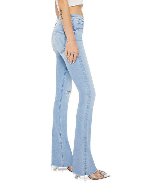 Mother Blue Runaway Frayed Hem Skinny Flare Jeans