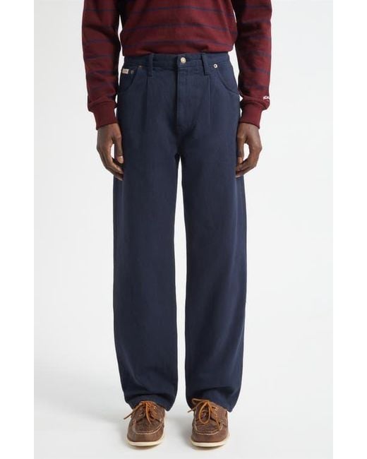 Noah Brushed Back Pleated Organic Cotton Jeans in Blue for Men | Lyst