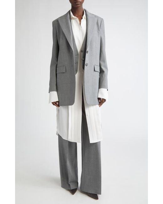 Michael Kors White Pleated Front Long Sleeve Silk Shirtdress