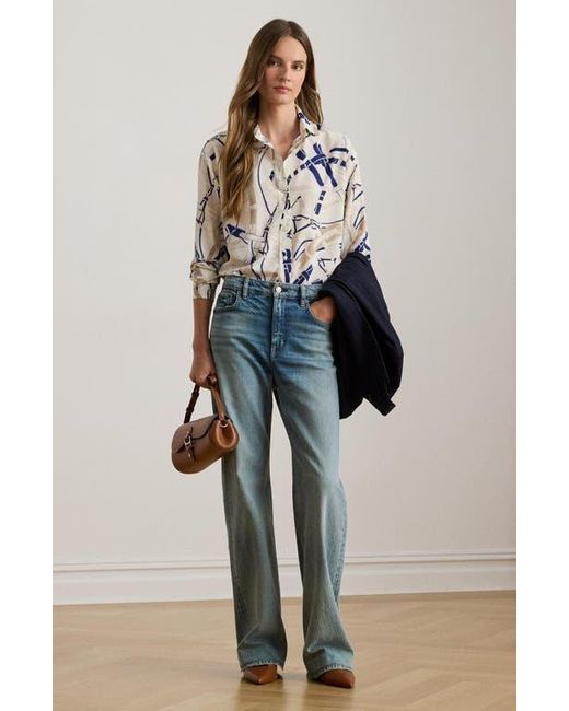 Ralph Lauren Blue Belting Print Classic Fit Crepe Button-Up Shirt