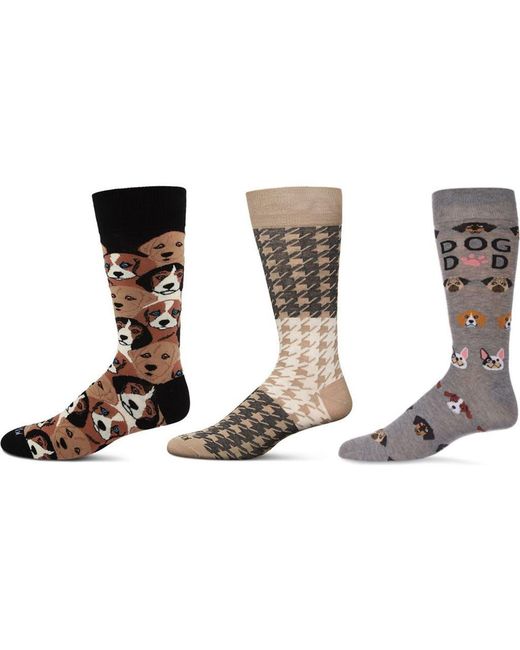 Memoi Metallic Pet Lover's Assorted 3-Pack Crew Socks for men