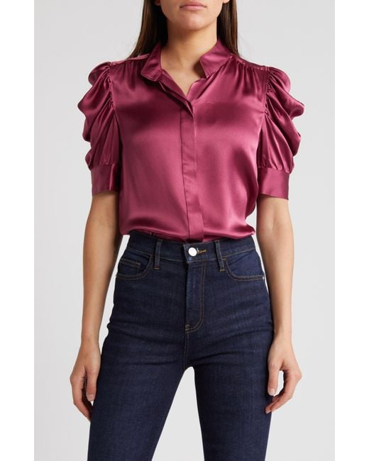 FRAME Red Gillian Three-quarter Sleeve Silk Button-up Shirt
