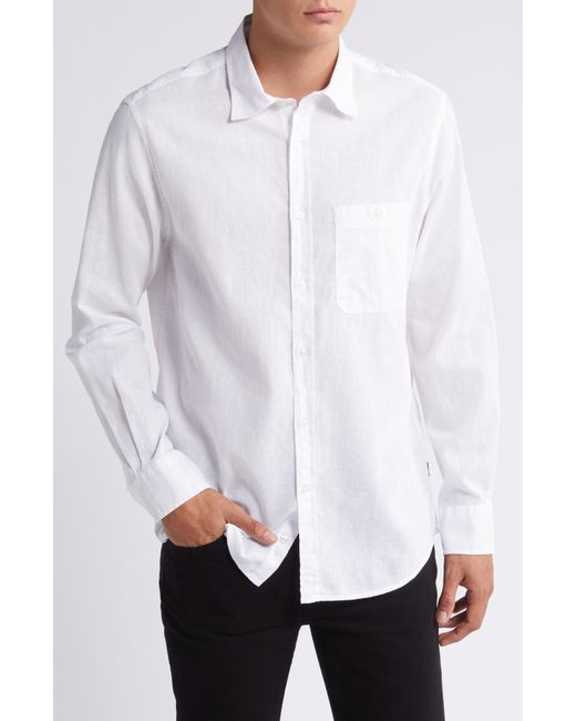 7 For All Mankind White Solid Cotton & Linen Button-up Shirt for men