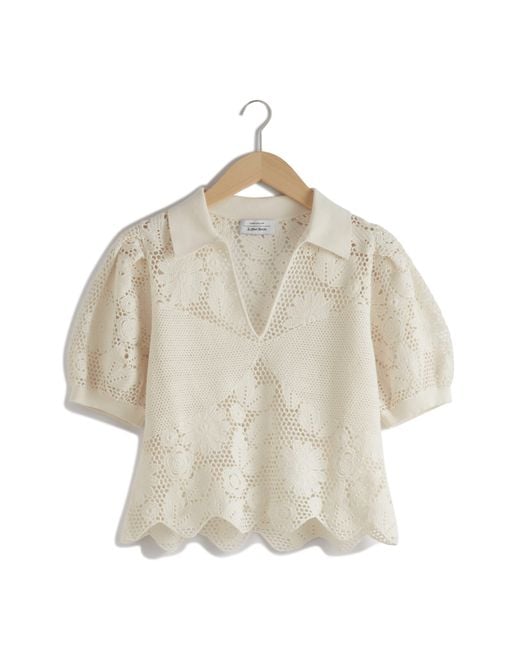 & Other Stories Natural & Lace Puff Sleeve Sweater