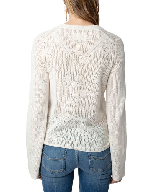 Zadig & Voltaire White Salmyr Wings Cotton Pointelle Henley Sweater