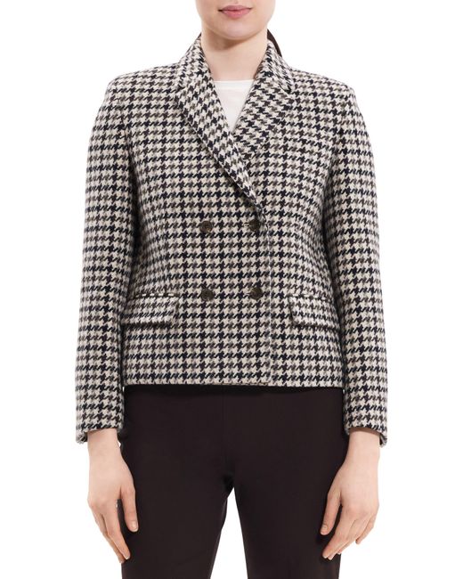 Theory Houndstooth Check Crop Wool Jacket in Gray | Lyst