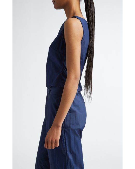 Coming of Age Blue Crinkle Nylon Boat Neck Top