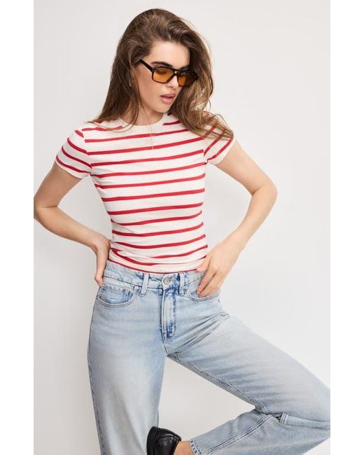 GOOD AMERICAN Blue Super Stretch Cotton Blend T-Shirt