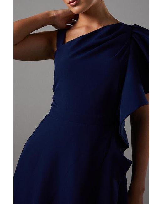 Coast Blue One Shoulder Crepe Ruffle Midi Dress