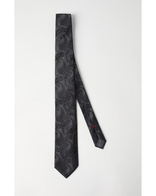 Brunello Cucinelli Black Paisley Silk Tie for men