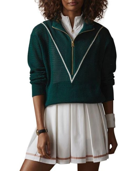 Varley Green Calva Open Knit Half Zip Sweater