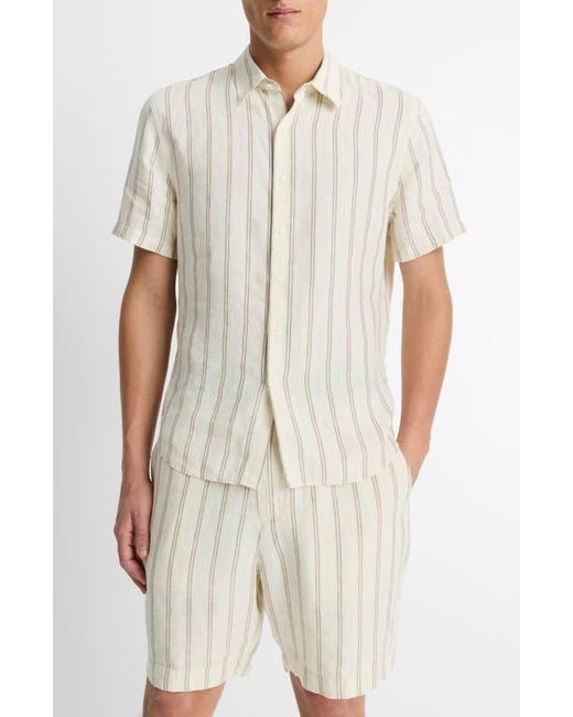Vince Natural Stripe Classic Fit Short Sleeve Button-Up Shirt for men