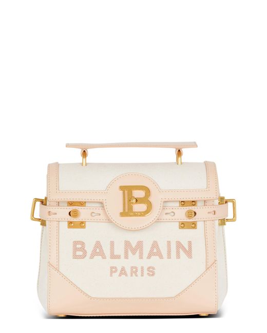 Balmain White B-buzz 23 Leather Top Handle Bag