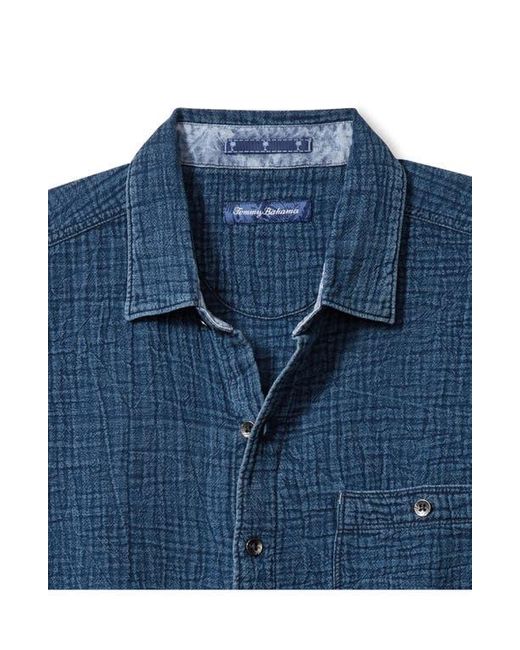 Tommy Bahama Blue Beachside Cruiser Crinkled Short Sleeve Cotton Button-Up Shirt for men