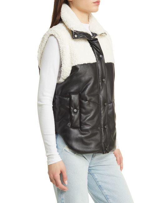 Blank NYC Faux Leather & Faux Shearling Vest in Black | Lyst