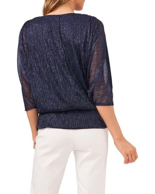 Chaus Blue Metallic Split Sleeve Top