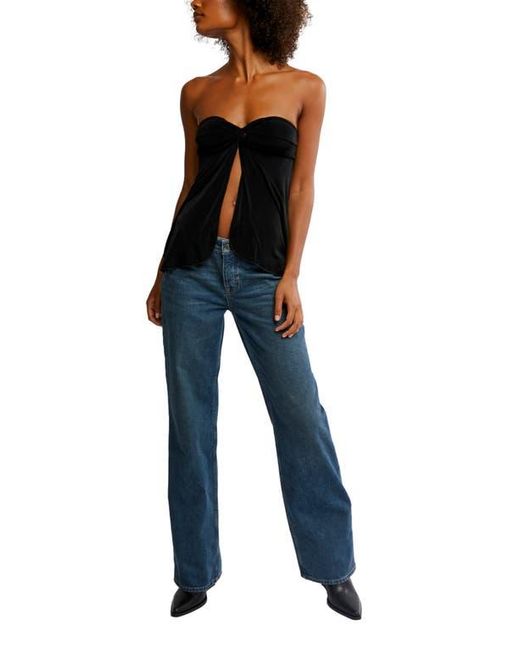 Free People Black Call Me Later Split Front Strapless Top