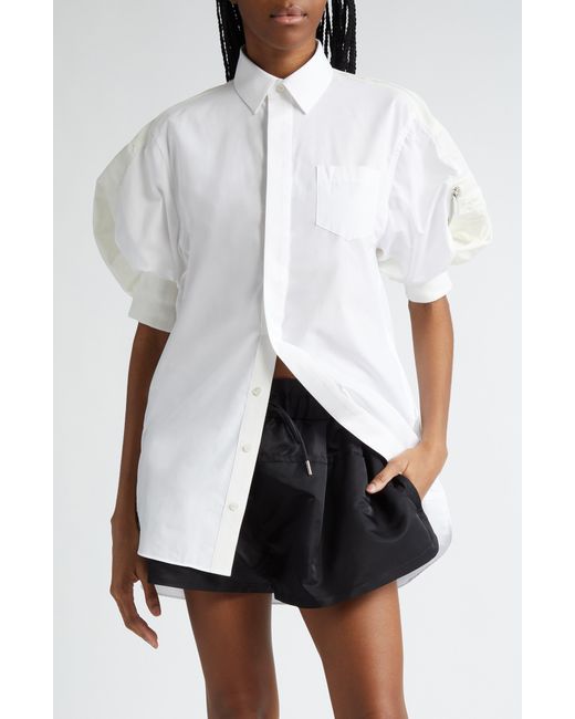 Sacai White Puff Sleeve Poplin Button-up Shirt